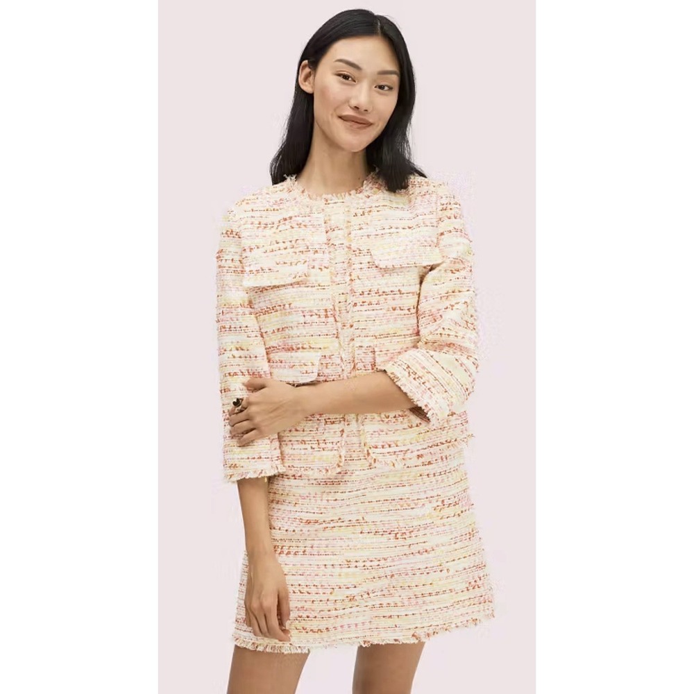 Kate Spade Multi Tweed Jacket Size 8 Pastel 3/4 Sleeve